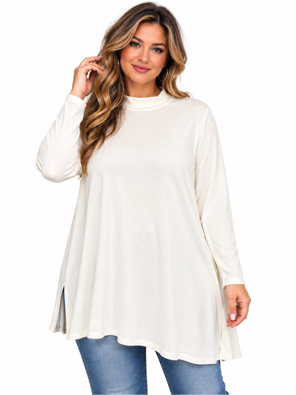 Zenana Premium XL Ivory Mock Neck Long Sleeve Tunic Top NWOT